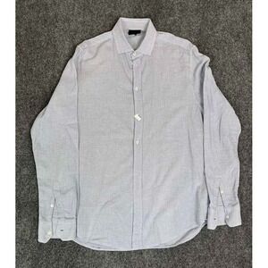 Emporio Armani Mens Shirt Medium Blue White Geometric Pattern Button Up Designer